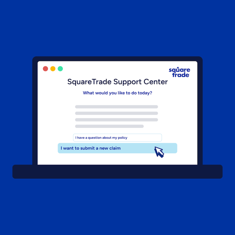 Laptop, auf dem die Webseite des SquareTrade Support Centers zu sehen ist